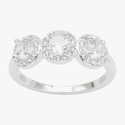 Sparkle Allure Triple Cubic Zirconia Pure Silver Over Brass Round Band