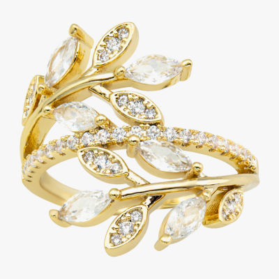 Sparkle Allure Wrap Floral Cubic Zirconia 14K Gold Over Brass Bypass  Cocktail Ring