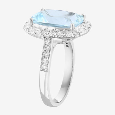 Effy  Womens 3/4 CT. T.W. Genuine Blue Aquamarine 14K White Gold Cocktail Ring