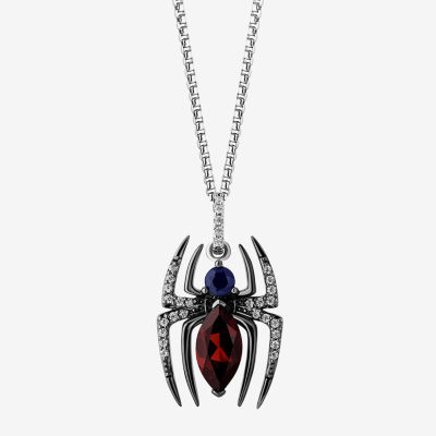 Marvel Fine Jewelry Womens 1/10 CT. T.W. Genuine Red Garnet Sterling Silver Marvel Spiderman Pendant Necklace