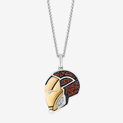 Marvel Fine Jewelry Womens Diamond Accent Genuine Red Garnet 14K Gold Over Silver Sterling Avengers Iron Man Pendant Necklace