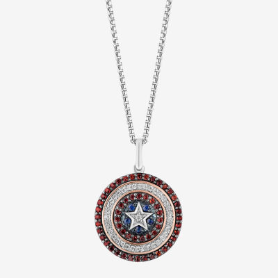 Marvel Fine Jewelry Shield Womens 1/8 CT. T.W. Genuine Red Garnet 14K Rose Gold Over Silver Sterling Avengers Captain America Pendant Necklace