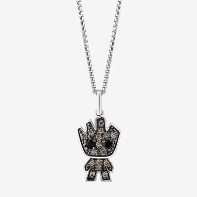 Marvel Fine Jewelry Womens 1/8 CT. T.W. Mined Champagne Diamond Sterling Silver Guardians of the Galaxy Groot Pendant Necklace