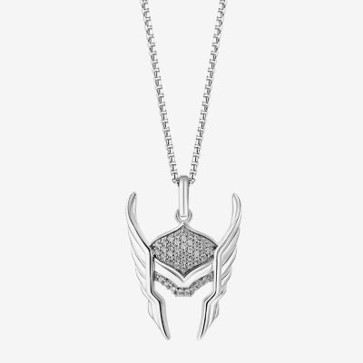 Marvel Fine Jewelry Womens 1/6 CT. T.W. Mined White Diamond Sterling Silver Avengers Marvel Thor Pendant Necklace