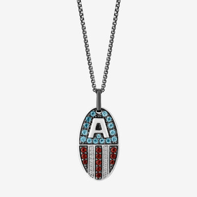 Marvel Fine Jewelry Womens Diamond Accent Genuine Multi Color Stone Sterling Silver Oval Avengers Captain America Marvel Pendant Necklace