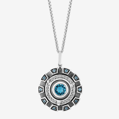 Marvel Fine Jewelry Arc Reactor Womens 1/10 CT. T.W. Genuine Blue Topaz Sterling Silver Round Avengers Marvel Iron Man Pendant Necklace