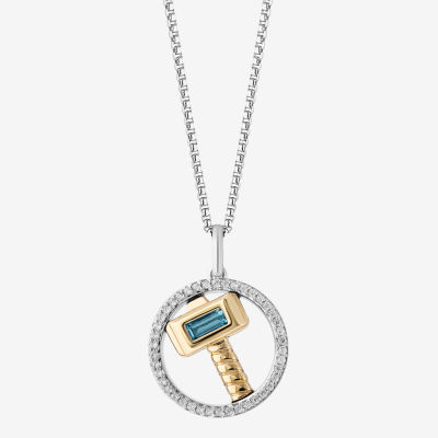 Marvel Fine Jewelry "Mjolnir" Hammer Womens 1/6 CT. T.W. Genuine Blue Topaz 14K Two Tone Gold Over Silver Avengers Marvel Thor Pendant Necklace