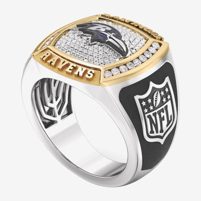 True Fans Fine Jewelry Baltimore Ravens Mens 1/2 CT. T.W. Mined White Diamond 10K Two Tone Gold Fashion Ring