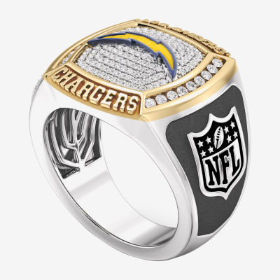 True Fans Fine Jewelry Los Angeles Chargers Mens 1/2 CT. Natural White Diamond 10K Two Tone Gold Fashion Ring