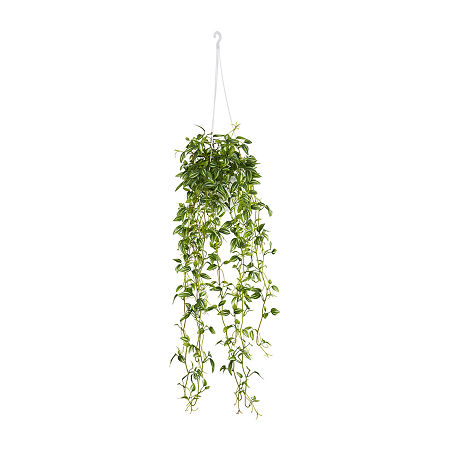 Nearly Natural Green Variegated Wandering Jew Hanging Basket Artificial Plant, One Size, Green