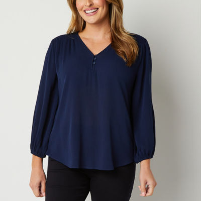 Liz Claiborne Womens V Neck 3/4 Sleeve Blouse