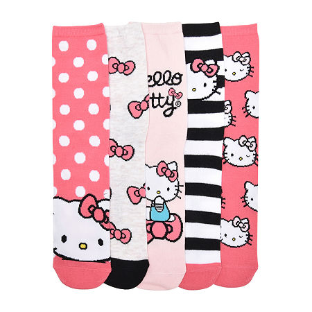 Licensed Properties Womens 5 Pair Hello Kitty Crew Socks In Pink