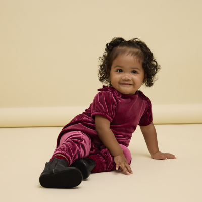 Okie Dokie Velour Baby Girls Round Neck Short Sleeve Jumpsuit