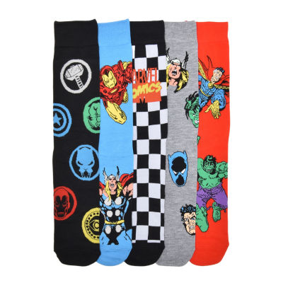 Mens 5 Pair Marvel Crew Socks