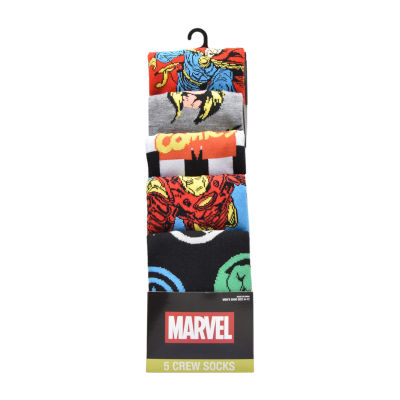 Mens 5 Pair Marvel Crew Socks