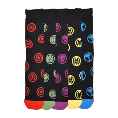 Mens 5 Pair Avengers Crew Socks