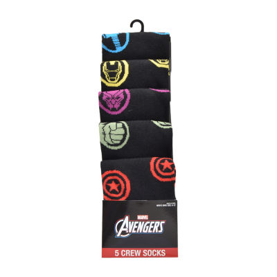 Mens 5 Pair Avengers Crew Socks