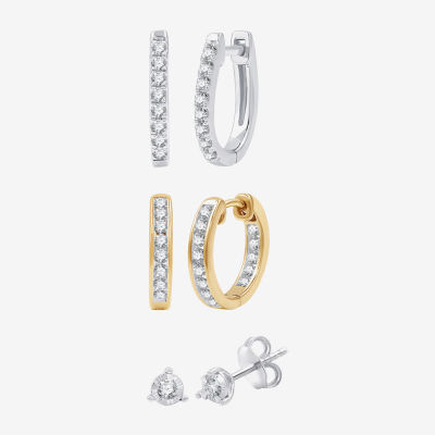 (G, Si1-Si2) Womens 1 CT. T.W. Lab Grown White Diamond 14K Gold Over Silver Sterling Silver 3 Pair Earring Set