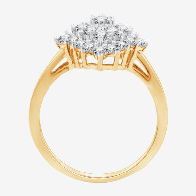 (G, Si1-Si2) Womens 1 CT. T.W. Lab Grown White Diamond 14K Gold Over Silver Cluster Cocktail Ring