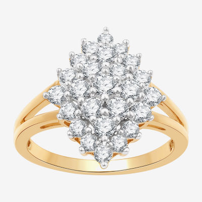 (G, Si1-Si2) Womens 1 CT. T.W. Lab Grown White Diamond 14K Gold Over Silver Cluster Cocktail Ring