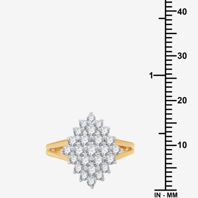 (G, Si1-Si2) Womens 1 CT. T.W. Lab Grown White Diamond 14K Gold Over Silver Cluster Cocktail Ring