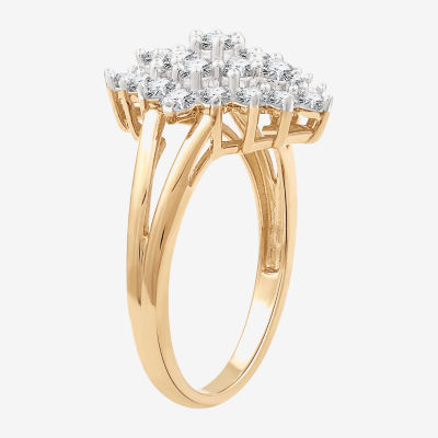 (G, Si1-Si2) Womens 1 CT. T.W. Lab Grown White Diamond 14K Gold Over Silver Cluster Cocktail Ring