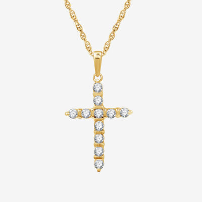 Cross (G, Si1-Si2) Womens 1/2 CT. T.W. Lab Grown White Diamond 14K Gold Over Silver Cross 18 Inch Pendant Necklace