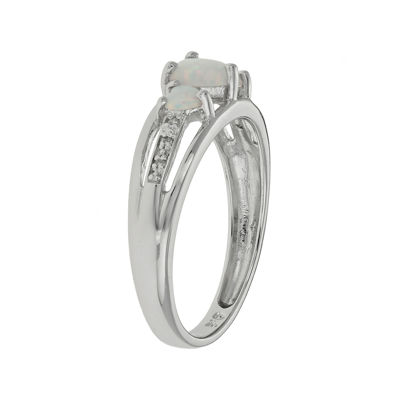 Lab-Created Opal & Diamond-Accent Heart-Shaped 3-Stone Sterling Silver Ring