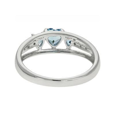 Genuine Blue Topaz & Diamond-Accent Heart-Shaped 3-Stone Sterling Silver Ring