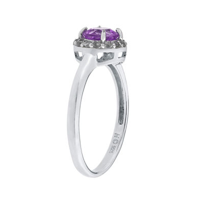 Faceted Genuine Amethyst & White Topaz Sterling Silver Ring