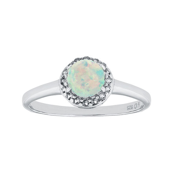 Faceted Lab-Created Opal & White Topaz Sterling Silver Ring