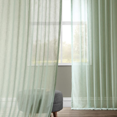 Exclusive Fabrics & Furnishing Solid Faux Linen Rod Pocket Sheer Single Curtain Panel