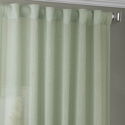 Exclusive Fabrics & Furnishing Solid Faux Linen Rod Pocket Sheer Single Curtain Panel