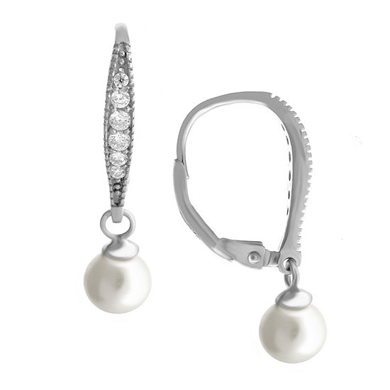 Silver Treasures Sterling Silver Simulated Pearl Drop Earrings