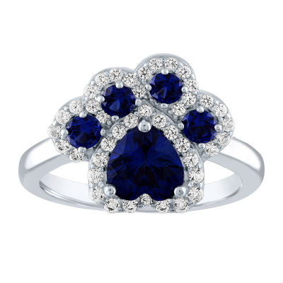 Paw Print Womens Lab Created Blue Sapphire Sterling Silver