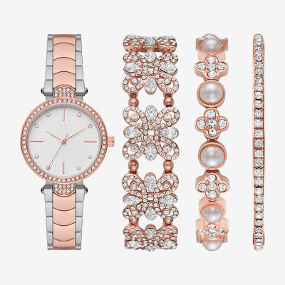 Ladies Sets Womens Crystal Accent Two Tone 4-pc. Watch Boxed Set ...