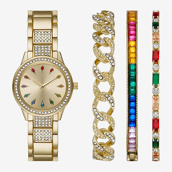 Mixit Ladies Sets Womens Crystal Accent Gold Tone 4-pc. Watch Boxed Set Fmdjset312