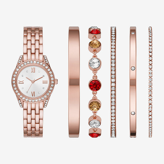 Mixit Ladies Sets Womens Crystal Accent Rose Goldtone 6-pc. Watch Boxed Set Fmdjset313