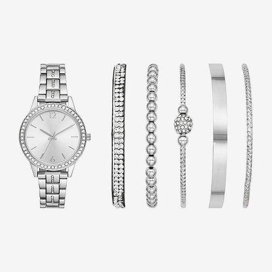 Mixit Ladies Sets Womens Crystal Accent Silver Tone 6-pc. Watch Boxed Set Fmdjset314