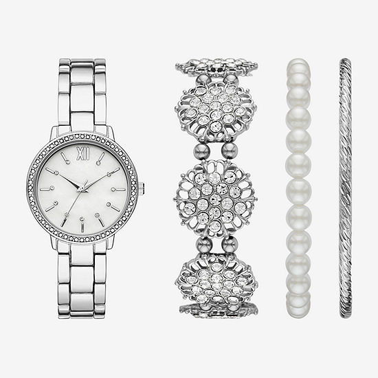 Mixit Ladies Sets Womens Crystal Accent Silver Tone 4-pc. Watch Boxed Set Fmdjset317