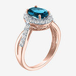 Womens Genuine Blue Topaz 14K Rose Gold Over Silver Sterling Silver Oval Cocktail Ring