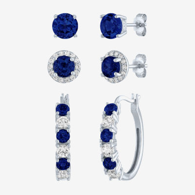 Lab Created Blue Sapphire Sterling Silver Earring Set