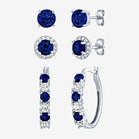 Lab Created Blue Sapphire Sterling Silver Earring Set