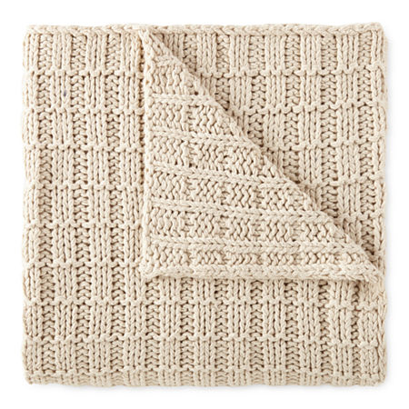 Fieldcrest Knit Midweight Throw, One Size, Beige