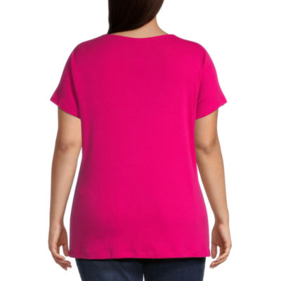 St. John's Bay Womens Plus Round Neck Short Sleeve T-Shirt