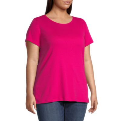 St. John's Bay Womens Plus Round Neck Short Sleeve T-Shirt