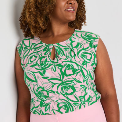 Black Label by Evan-Picone Womens Plus Keyhole Neck Sleeveless Blouse