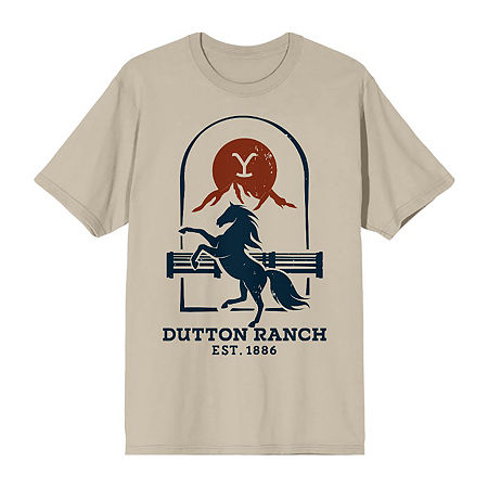 Mens Short Sleeve Yellowstone Graphic T-Shirt, Medium, Beige