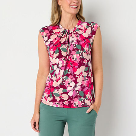 Liz Claiborne Womens Crew Neck Sleeveless Blouse, Large, Red