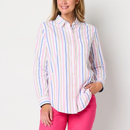St. John's Bay Womens Long Sleeve Oversized Button-Down Shirt, Medium, Multiple Colors